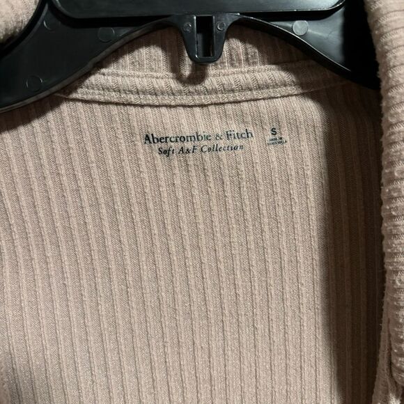Abercrombie & Fitch Crop Top Sweater V Neck Ribbed Long Sleeve Brown Tan Small - Picture 4 of 6